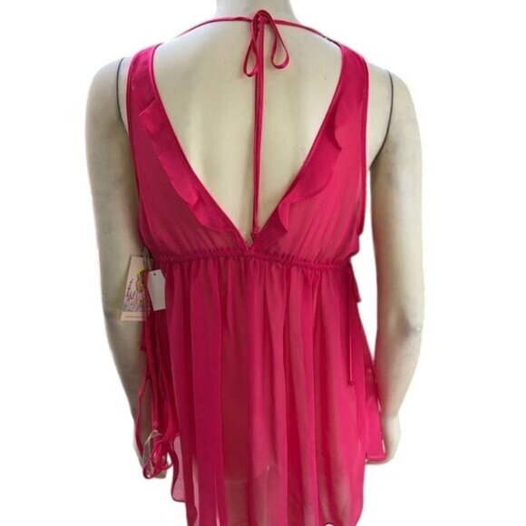In Bloom Sheer Hot Pink Babydoll Lingerie Set With Thong Size M - Picture 4 of 9